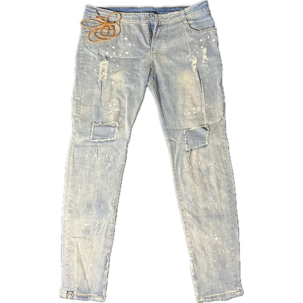 Distressed Paint-Splatter Denim Jeans